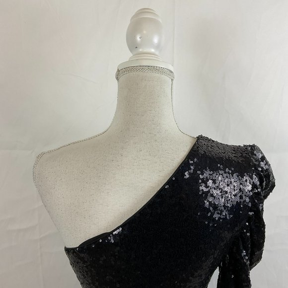 Lovers & Friends One-Shoulder Top M Black Sequins Long Sleeve New NWT - Picture 9 of 12